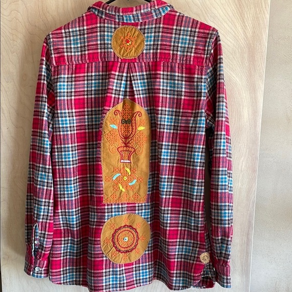 Woolrich Shirt Cotton Plaid Embroidered Boho Women’s Sz: L-XL - Picture 8 of 14